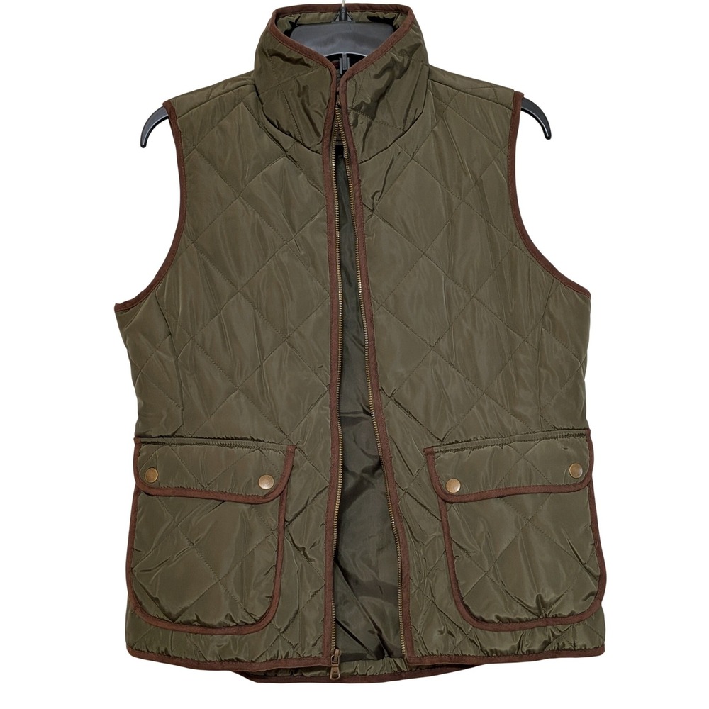 G.H. Bass & Co Quilted Barn Vest Olive Green Womens Size S Puffer Padded Pockets